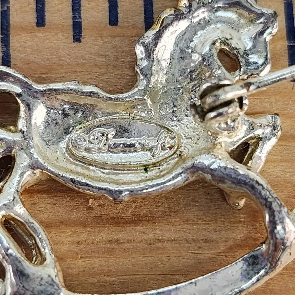 Vintage Danecraft Rocking Horse Brooch Pin Figural Gold Silver Tone Signed Metal